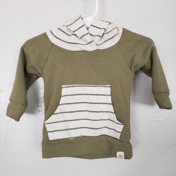 Lulu & Roo Baby 3-6 Months Army Green Hoodie Striped Pocket Hood Gender Neutral - Picture 1 of 6